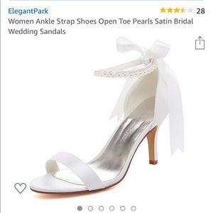 White heels with pearl studded ankle strap